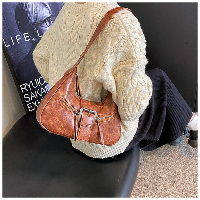 Women's Heartland Crescent — Vintage-Inspired Shoulder Saddle with Distressed Leather Accents & Adjustable Strap