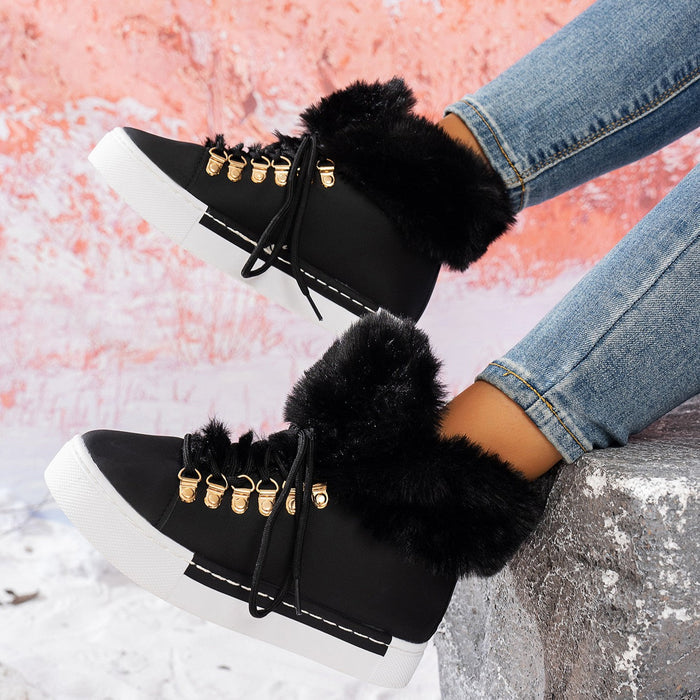 Women's Heritage Plush Snow Boot - Platform Winter Boots with Faux Fur Lining & Classic Lace-Up Design (US 5-10.5)