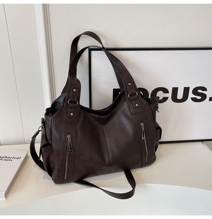 Women's Large-Capacity Vintage Tote Bag: Versatile High-End Shoulder and Handbag, Suitable for Crossbody Wear