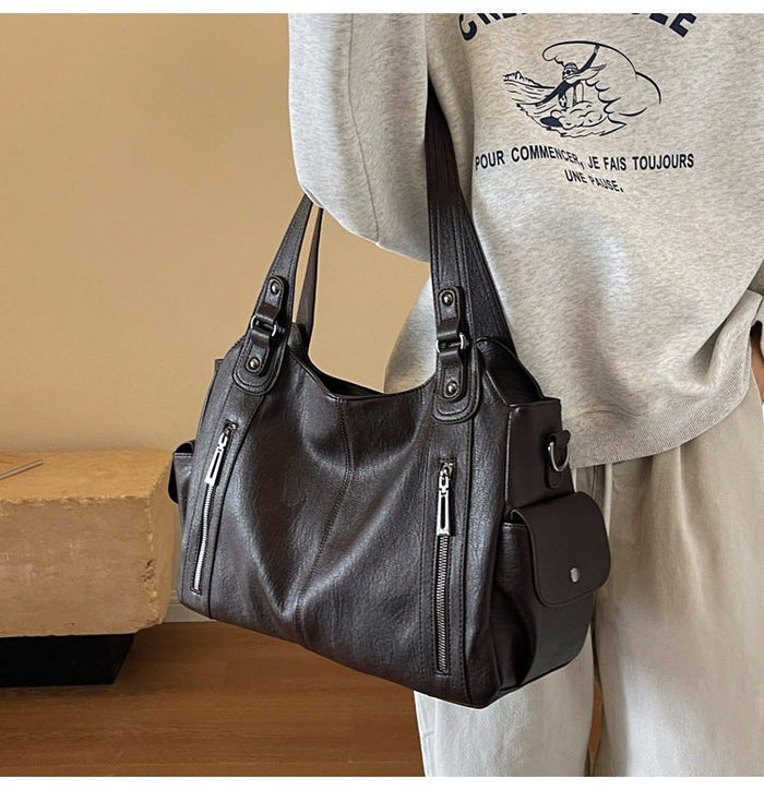 Women's Large-Capacity Vintage Tote Bag: Versatile High-End Shoulder and Handbag, Suitable for Crossbody Wear