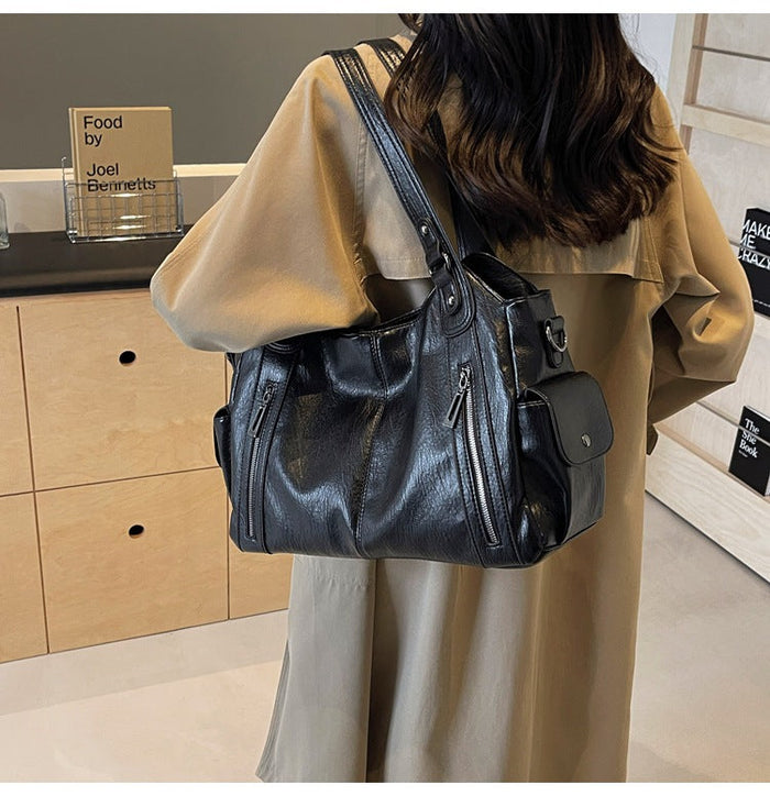 Women's Large-Capacity Vintage Tote Bag: Versatile High-End Shoulder and Handbag, Suitable for Crossbody Wear
