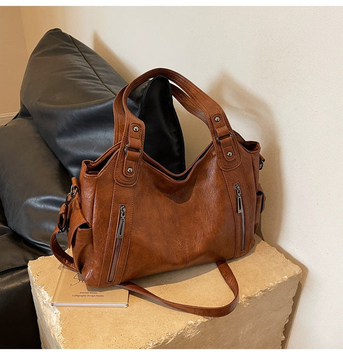 Women's Large-Capacity Vintage Tote Bag: Versatile High-End Shoulder and Handbag, Suitable for Crossbody Wear