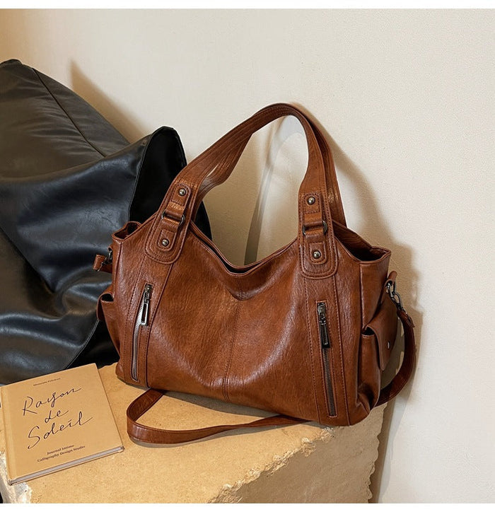 Women's Large-Capacity Vintage Tote Bag: Versatile High-End Shoulder and Handbag, Suitable for Crossbody Wear
