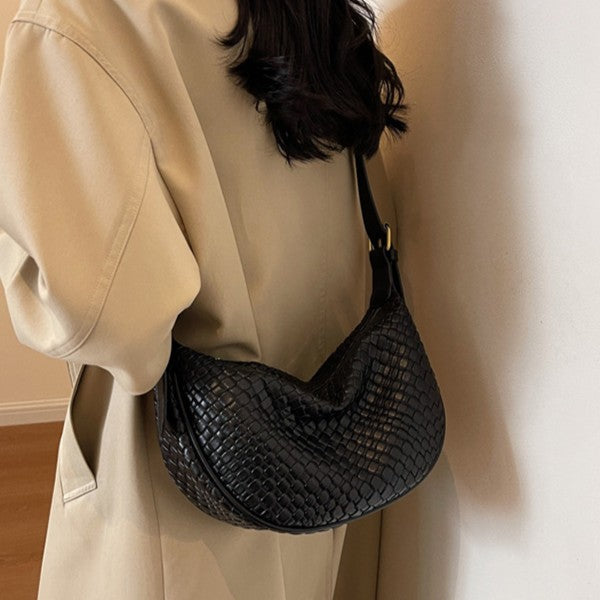 Women's Riviera Bias-Weave Crescent - Convertible Shoulder to Crossbody in French-Inspired Grain