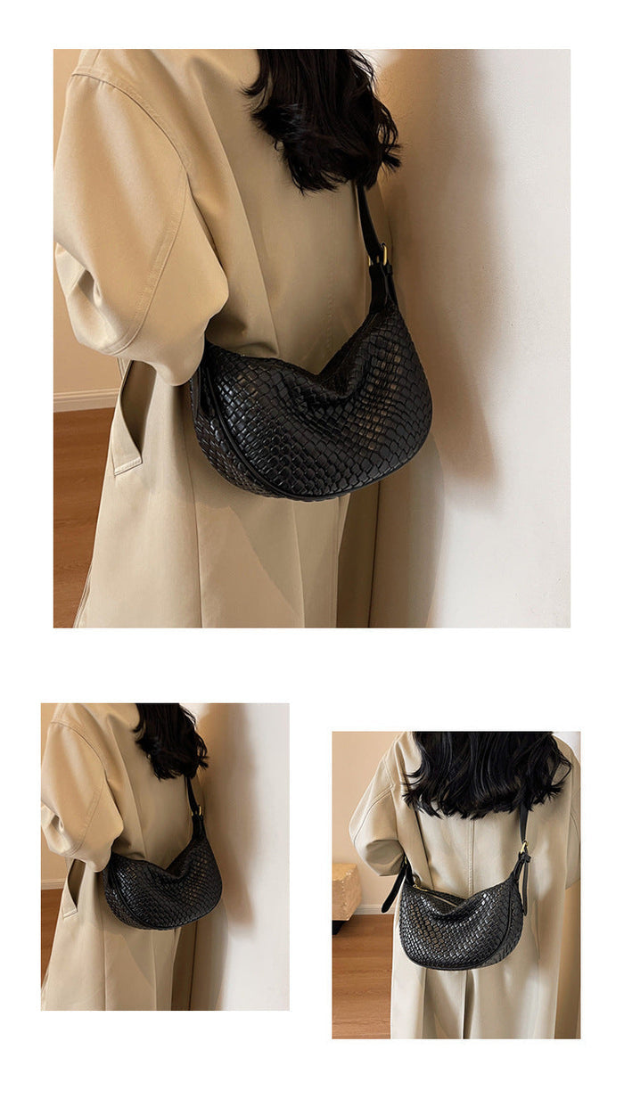 Women's Riviera Bias-Weave Crescent - Convertible Shoulder to Crossbody in French-Inspired Grain