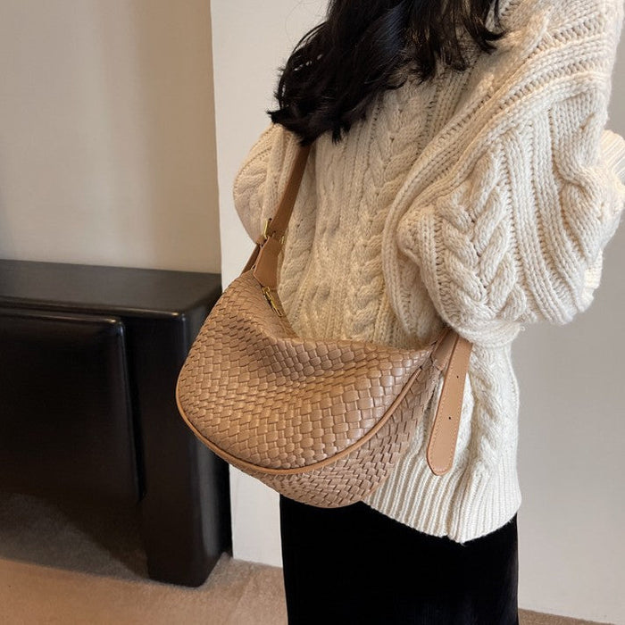 Women's Riviera Bias-Weave Crescent - Convertible Shoulder to Crossbody in French-Inspired Grain