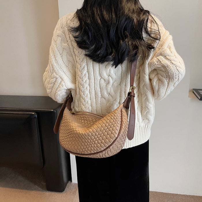 Women's Riviera Bias-Weave Crescent - Convertible Shoulder to Crossbody in French-Inspired Grain