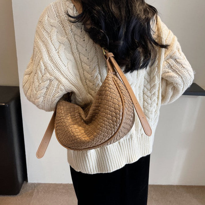 Women's Riviera Bias-Weave Crescent - Convertible Shoulder to Crossbody in French-Inspired Grain