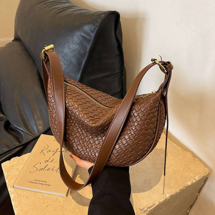 Women's Riviera Bias-Weave Crescent - Convertible Shoulder to Crossbody in French-Inspired Grain