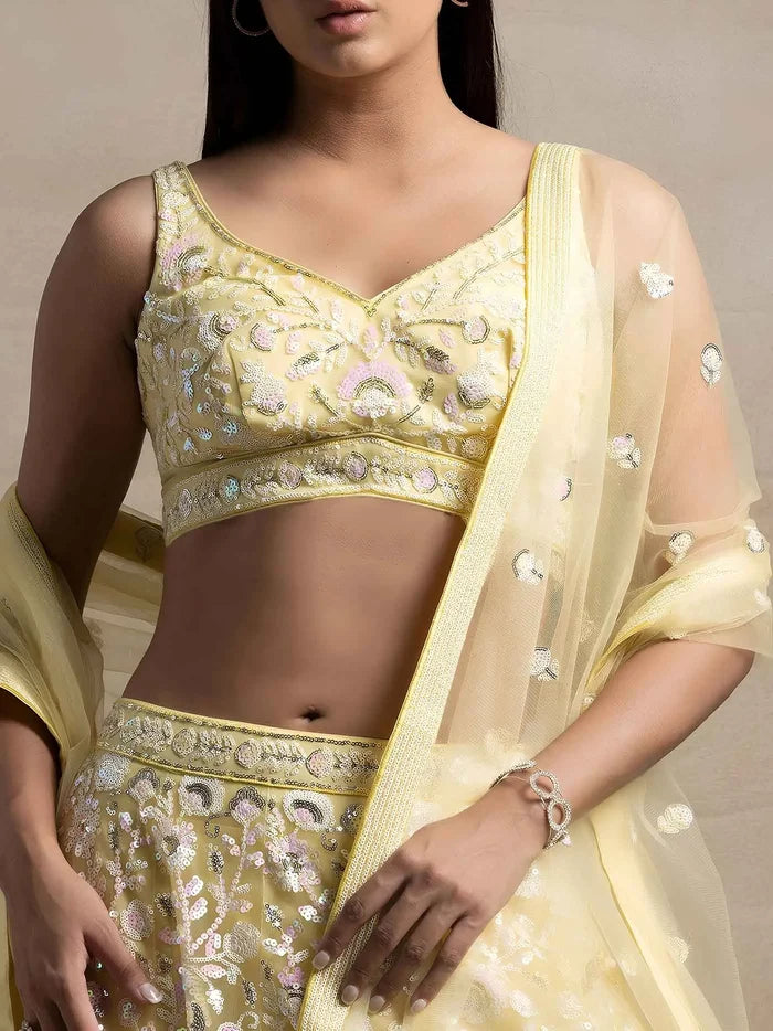 Yellow Sequins Work Net Lehenga Choli