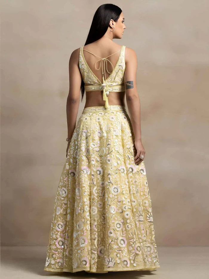 Yellow Sequins Work Net Lehenga Choli